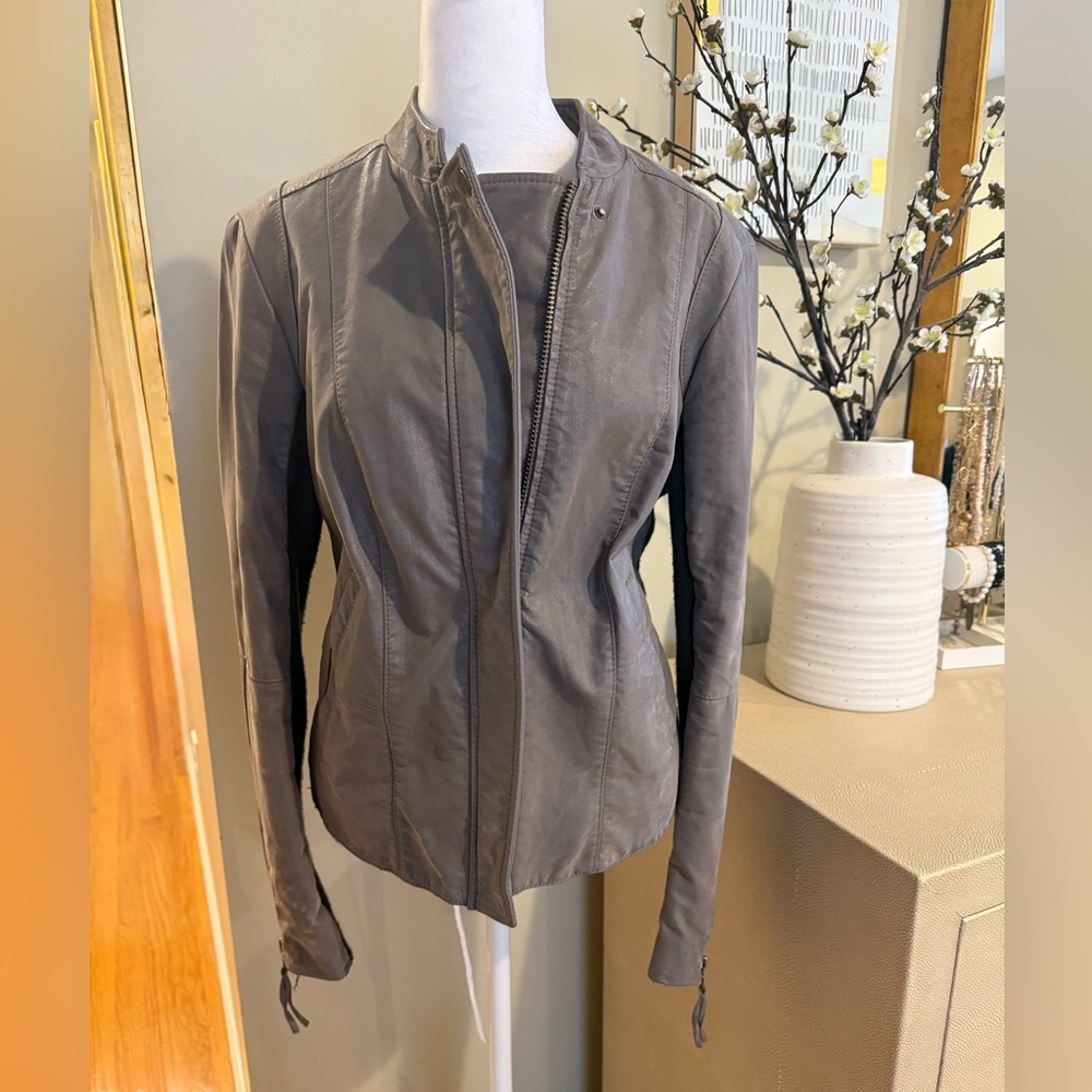 Free People Gray / Taupe Leather Jacket